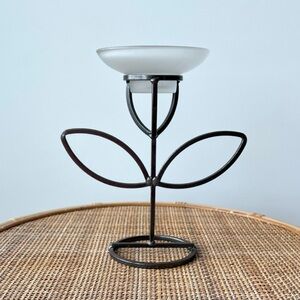 Vintage Flower Shaped Candle Holder Metal & Glass